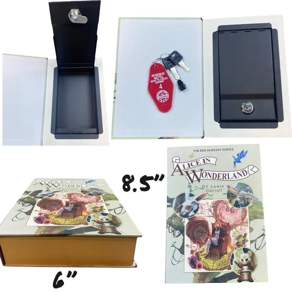 Diversion Book Safe Key Lock Secret Hidden Metal Lock Box Money Alice In Wonderl